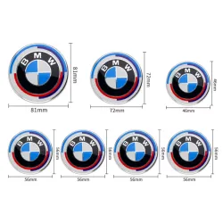 7 PCs 50th Anniversary Emblem Badge  Front Hood Rear Wheel Cap For Bmw