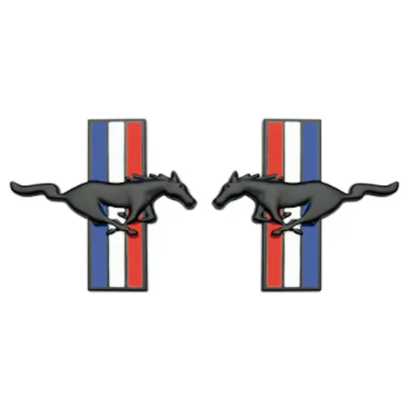 1 Pair (2Pcs) Black  Horse Running Side Fender Metal Badge Emblem Sticker For Mustang