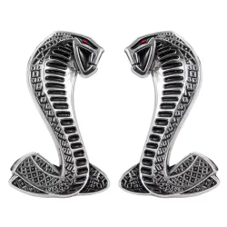 1 Pair Adhesive Fender Car Body Side Cobra Snake Emblems Silver For Ford Mustang  SVT Cobra