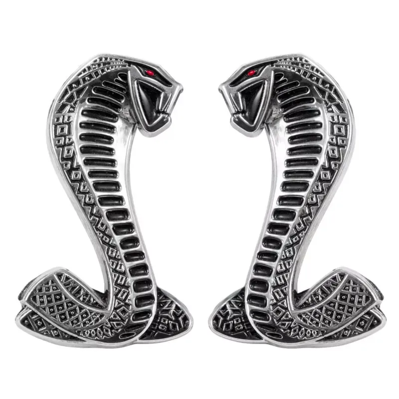 1 Pair Adhesive Fender Car Body Side Cobra Snake Emblems Silver For Ford Mustang  SVT Cobra